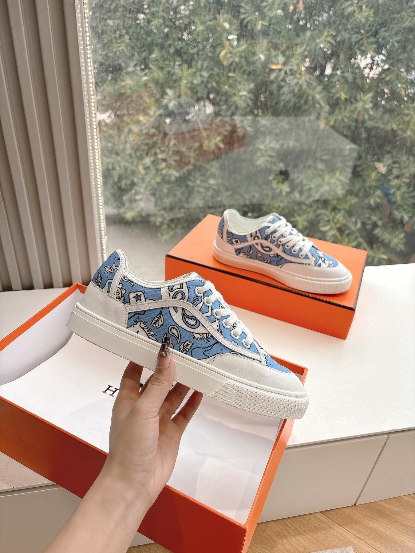 GET SNEAKER IN WHITE MIX CERULEAN BLUE MAXI CANVAS AND CALFSKIN