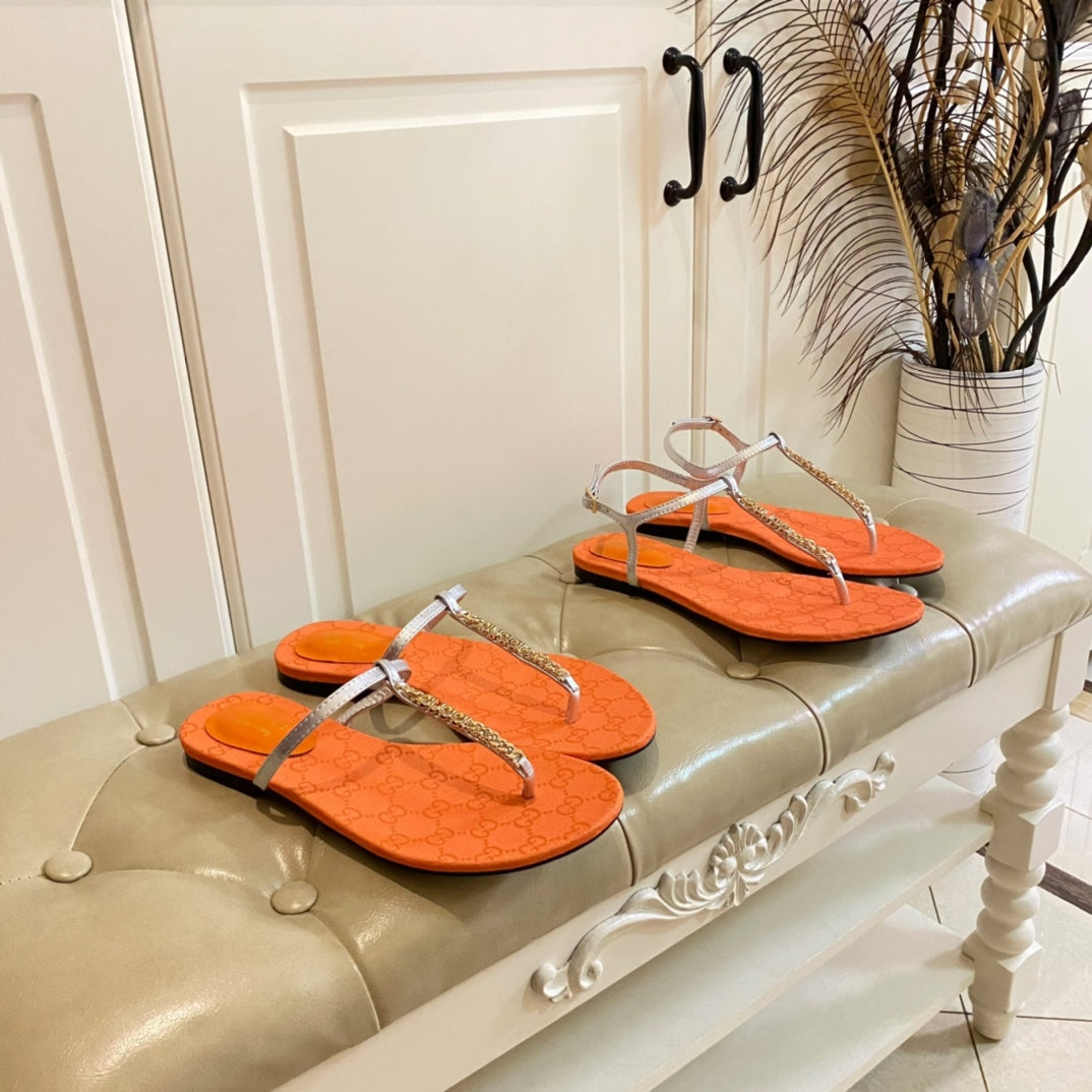 GG SIGNORINA THONG SANDALS IN ORANGE MIX SILVER SHEEPSKIN