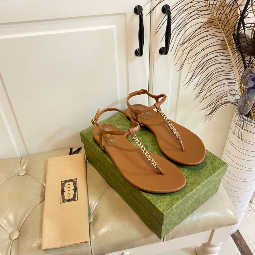 GG SIGNORINA THONG SANDALS IN BRONZE BROWN SHEEPSKIN