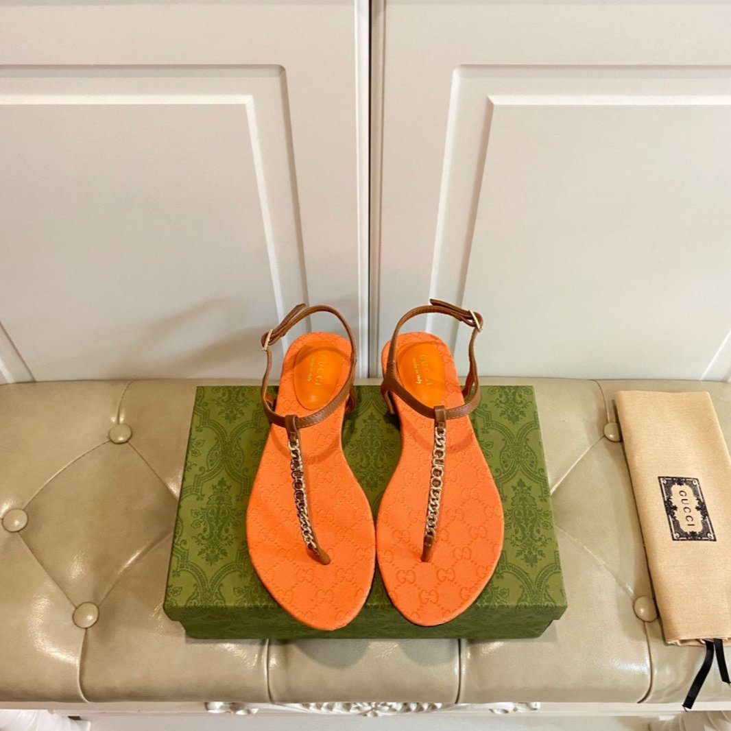 GG SIGNORINA THONG SANDALS IN ORANGE MIX BROWN SHEEPSKIN