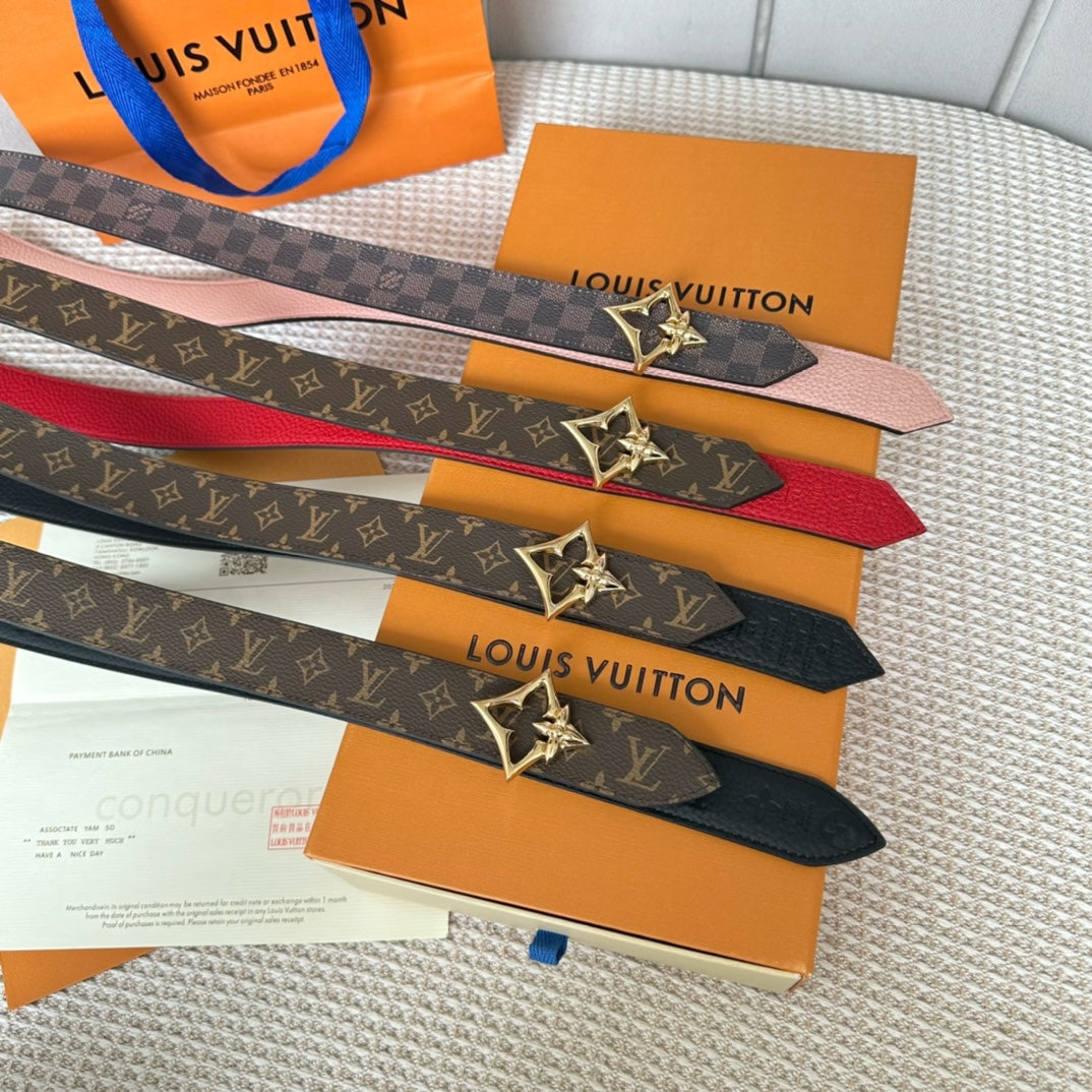LV FLOWERGRAM 30MM REVERSIBLE BELT IN BLACK EMBOSSED CALFSKIN GOLD HARDWARE
