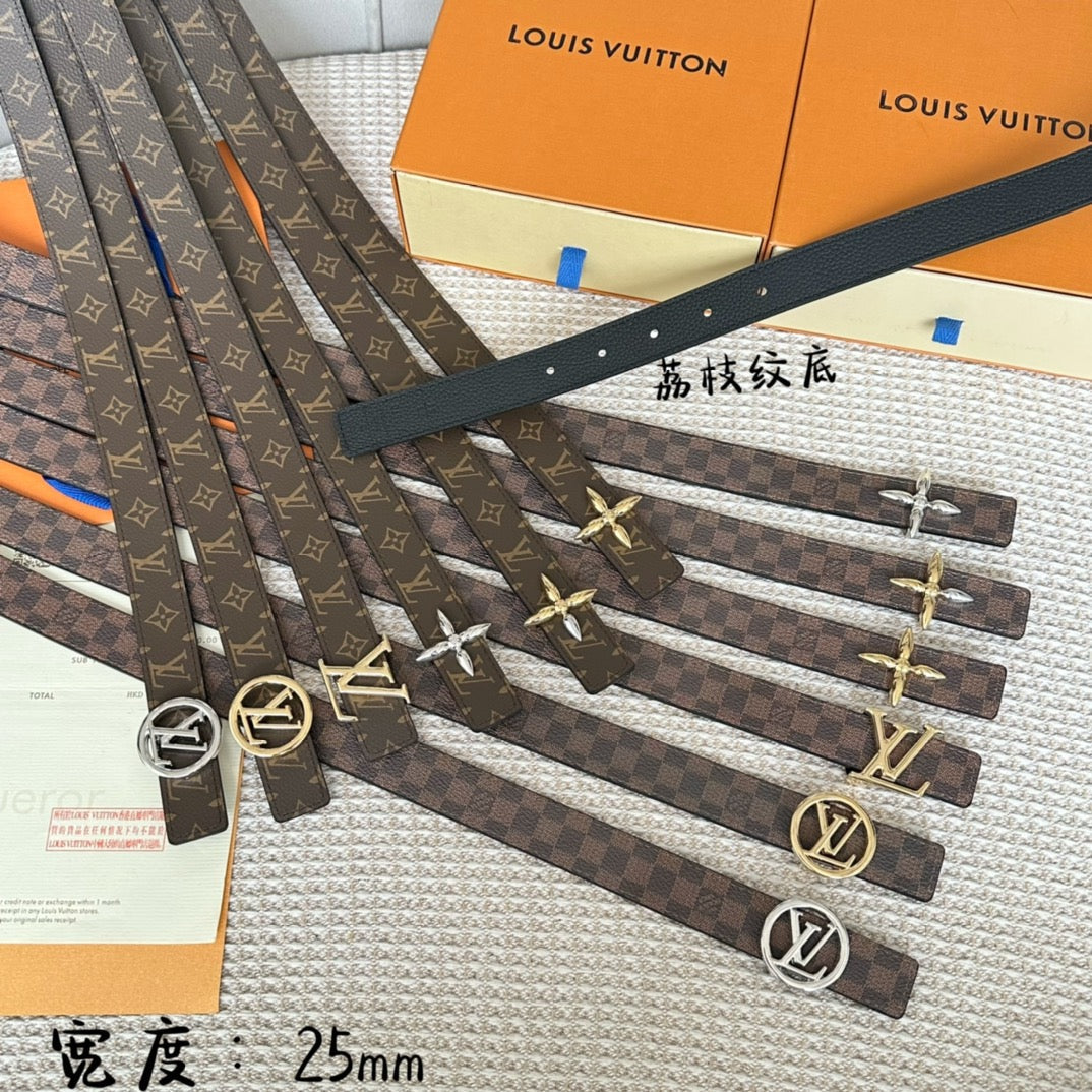 LV CIRCLE 25MM REVERSIBLE BELT IN BROWN DAMIER CALFSKIN GOLD HARDWARE