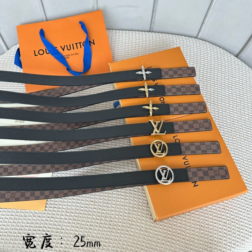 LV FLOWERGRAM 25 MM REVERSIBLE BELT IN BROWN DAMIER CALFSKIN GOLD HARDWARE