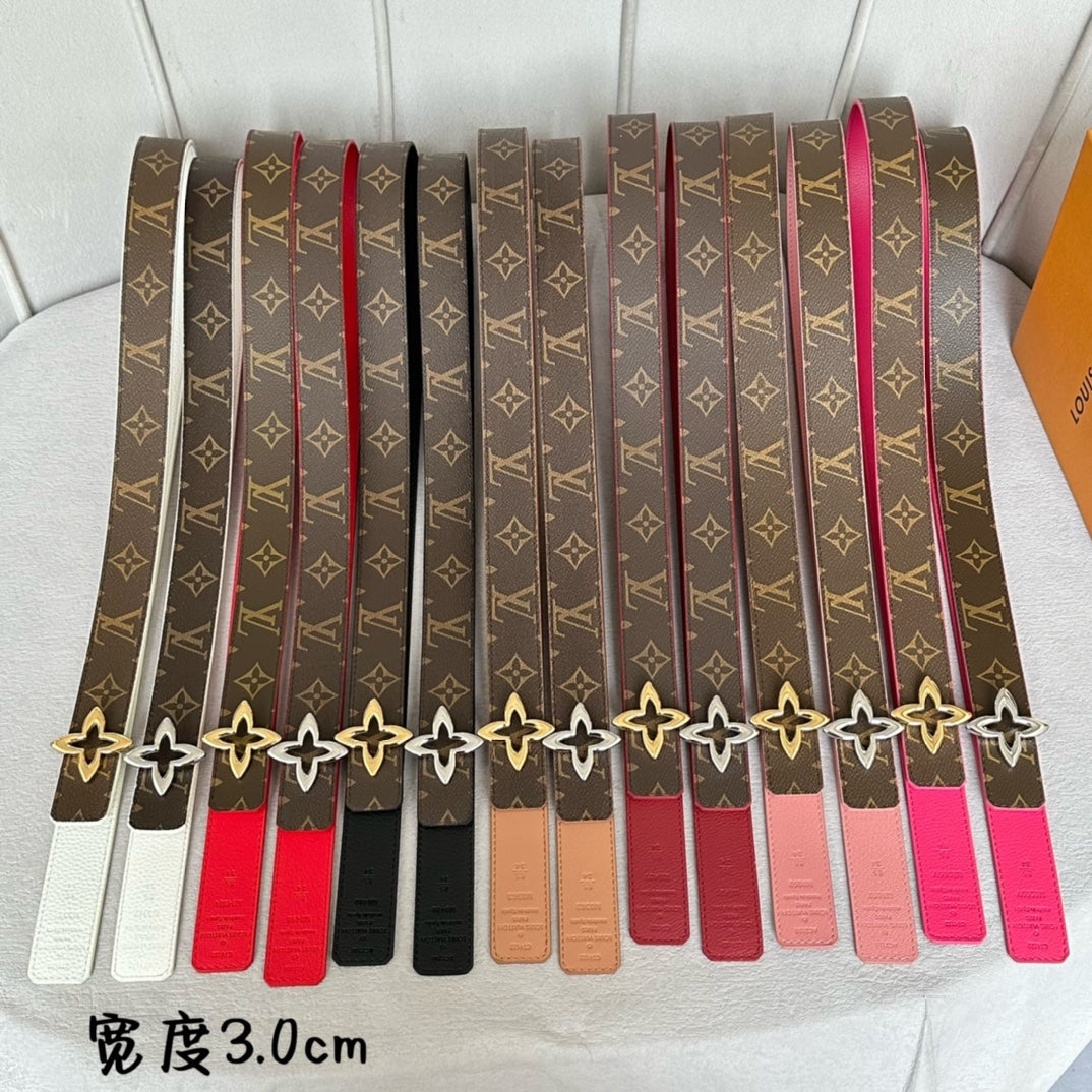 LV MINI FLOWERGRAM 30MM REVERSIBLE BELT IN BUFF BROWN CALFSKIN SILVER HARDWARE