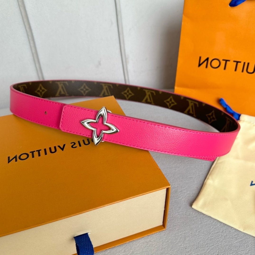 LV MINI FLOWERGRAM 30MM REVERSIBLE BELT IN BRIGHT PINK CALFSKIN SILVER HARDWARE