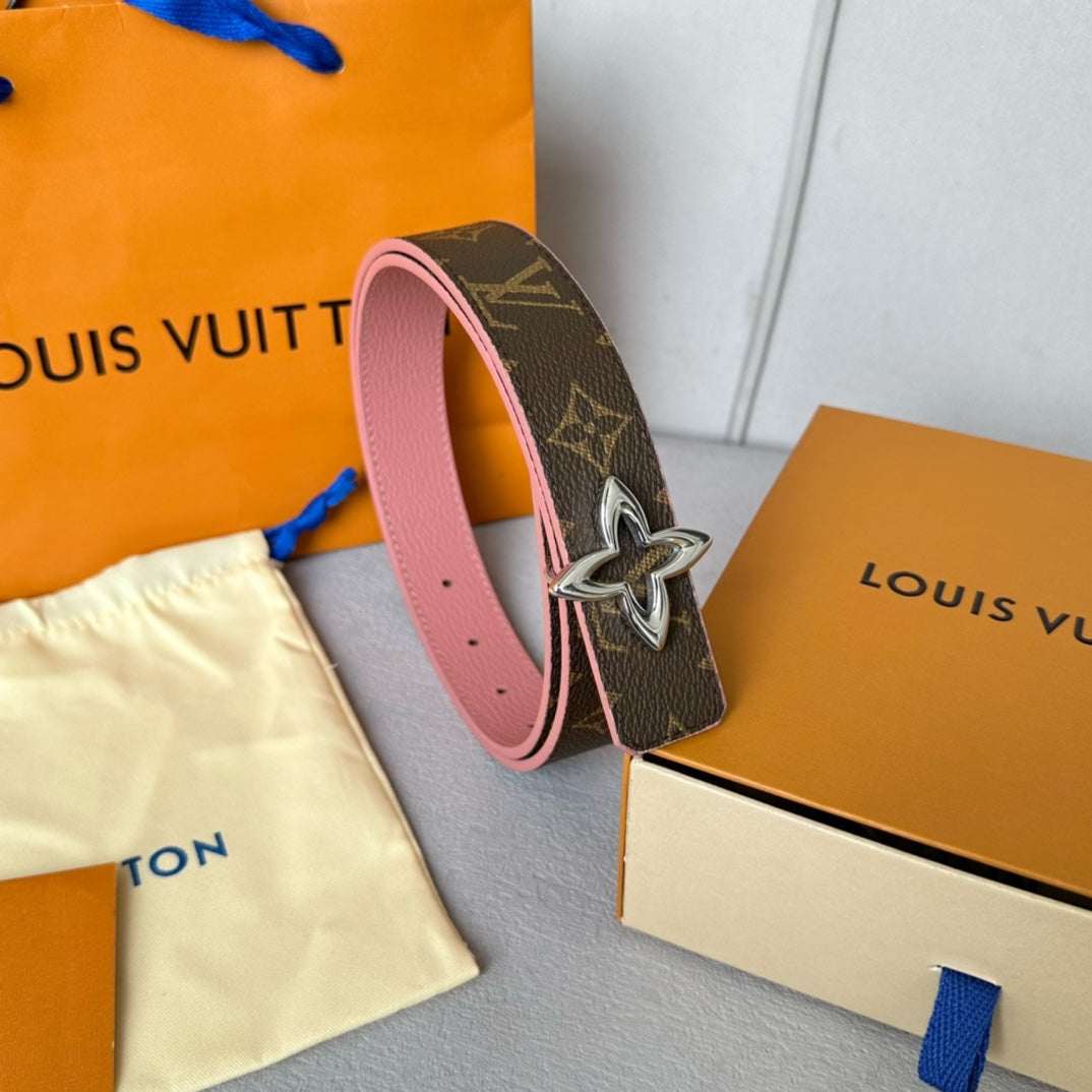 LV MINI FLOWERGRAM 30MM REVERSIBLE BELT IN BLUSH PINK CALFSKIN SILVER HARDWARE