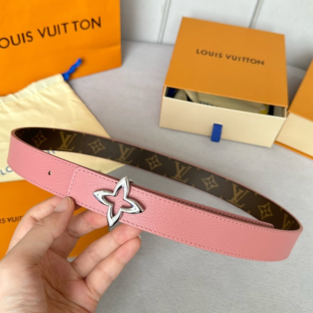 LV MINI FLOWERGRAM 30MM REVERSIBLE BELT IN BLUSH PINK CALFSKIN SILVER HARDWARE