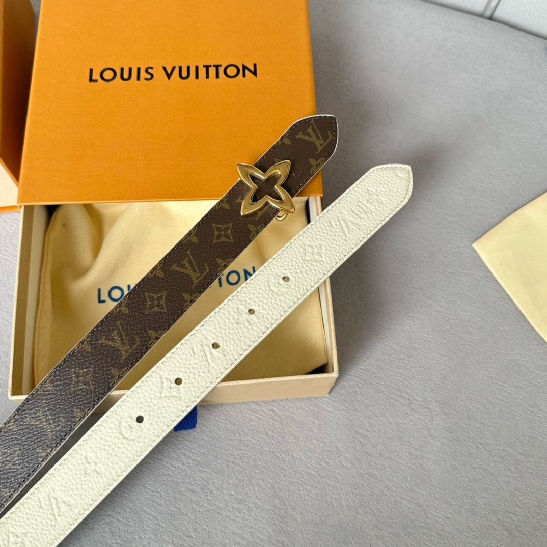 LV MINI FLOWERGRAM 30MM REVERSIBLE BELT IN WHITE EMBOSSED CALFSKIN GOLD HARDWARE