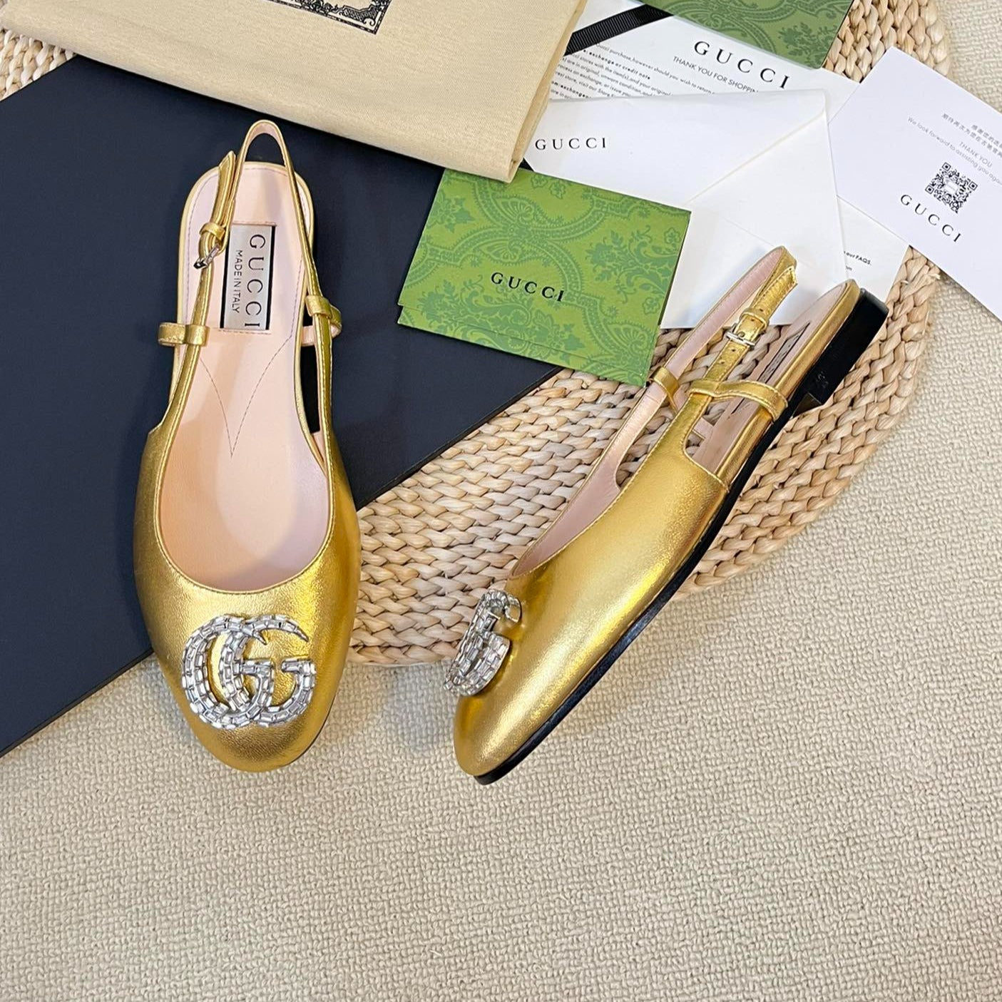 GG Double G patent leather slingback ballet flats Gold
