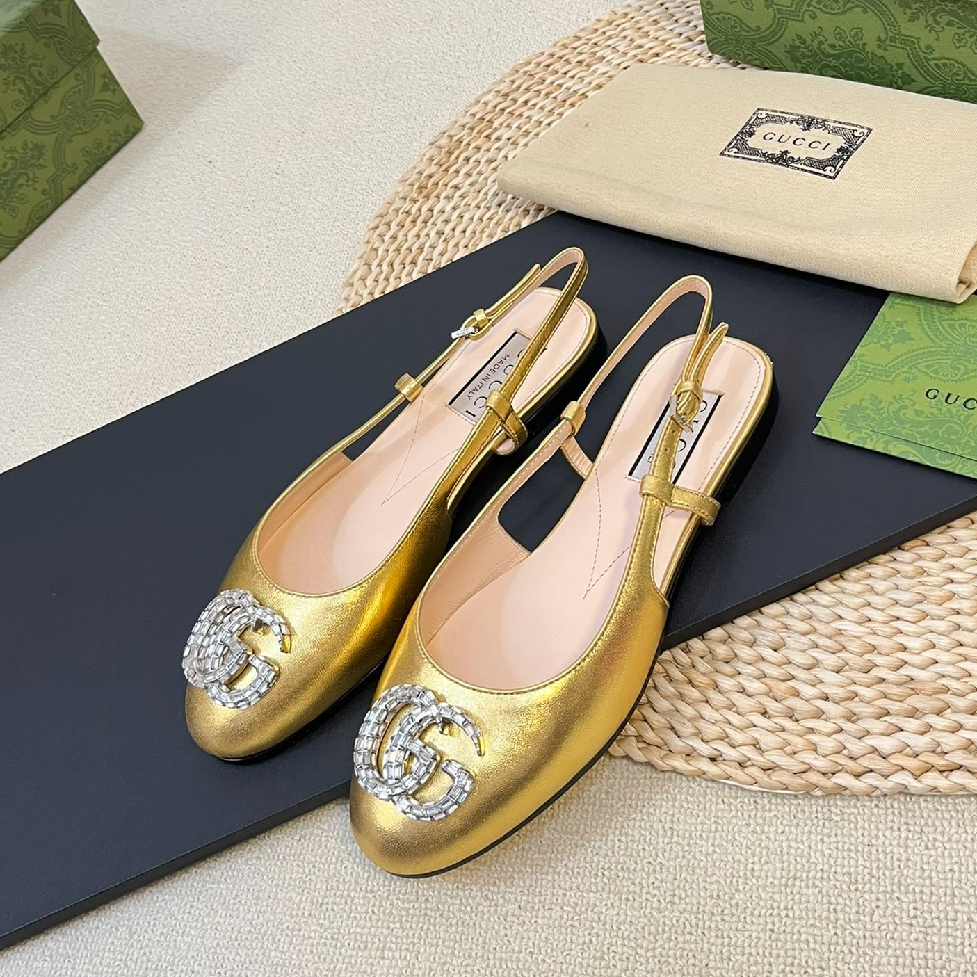GG Double G patent leather slingback ballet flats Gold