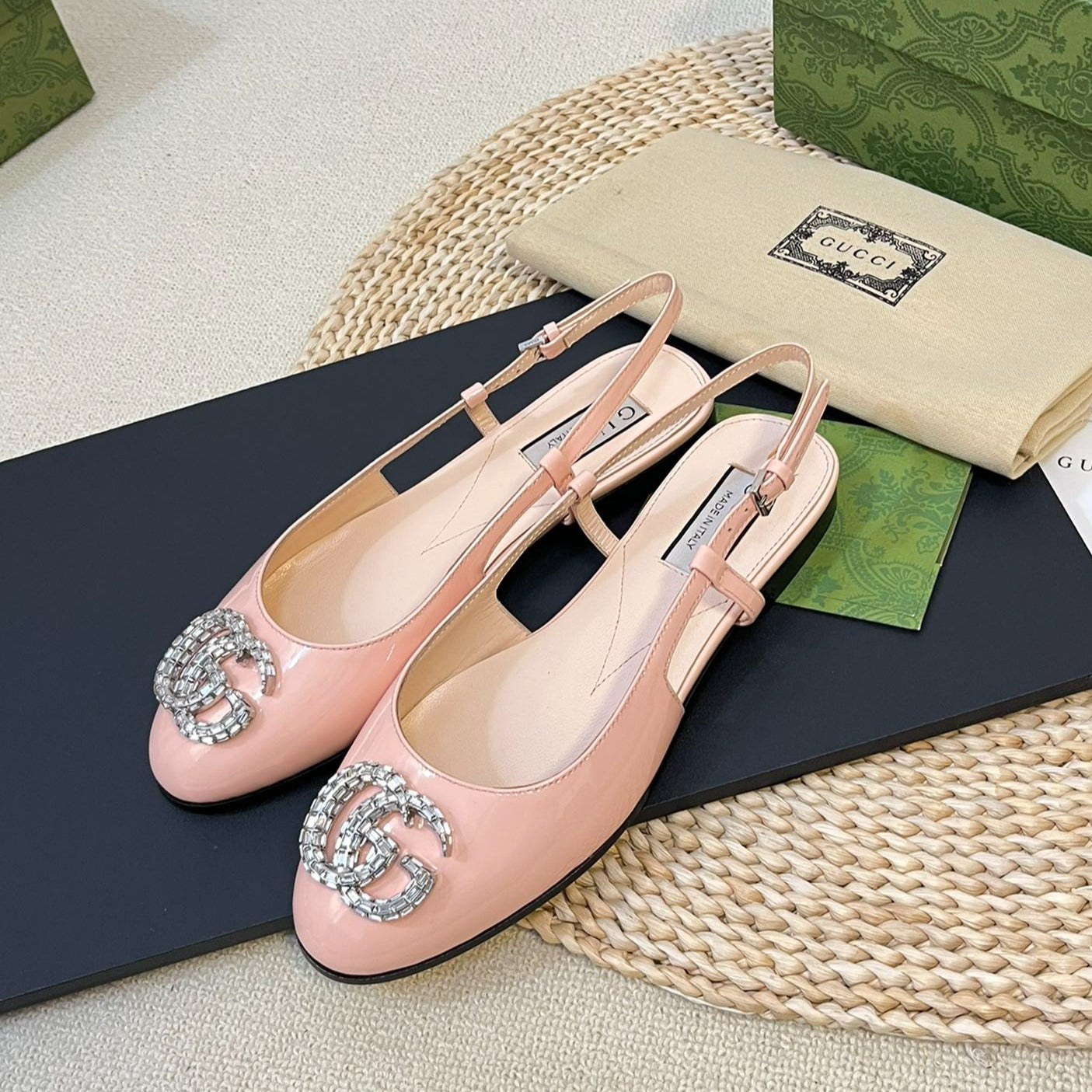 GG Double G patent leather slingback ballet flats Glossy Rose Pink