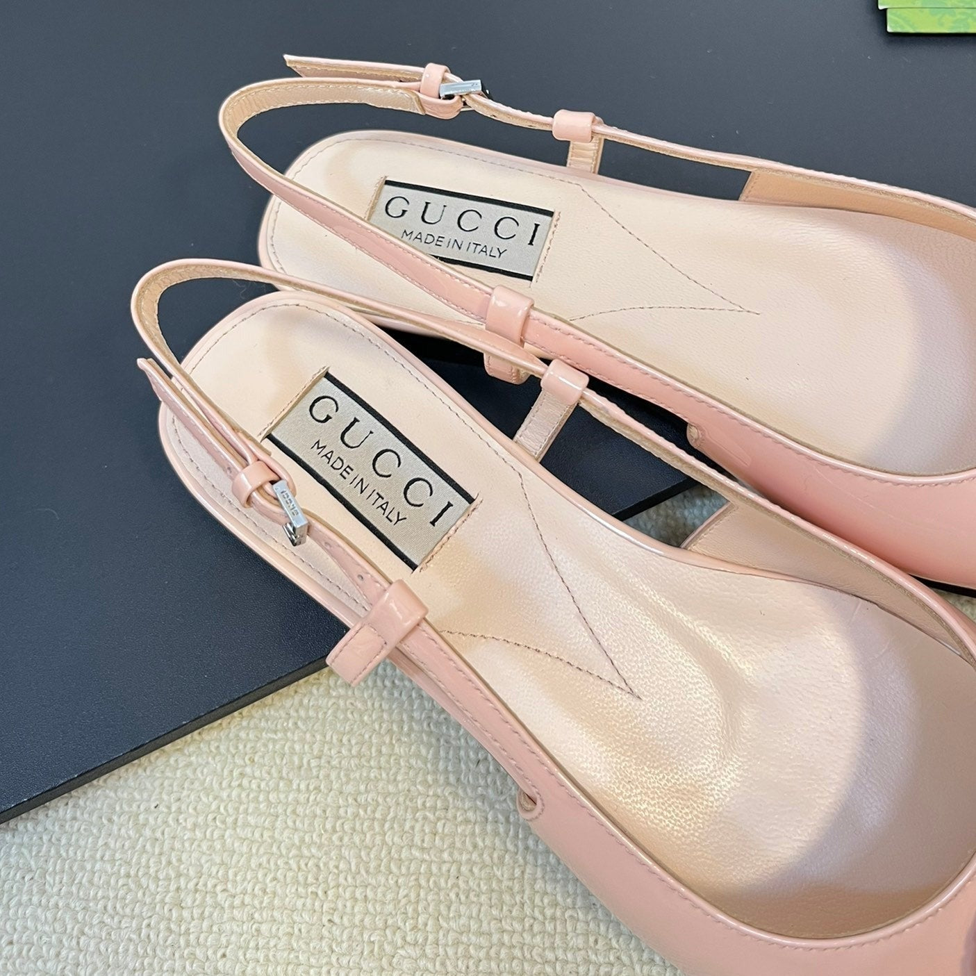 GG Double G patent leather slingback ballet flats Glossy Rose Pink