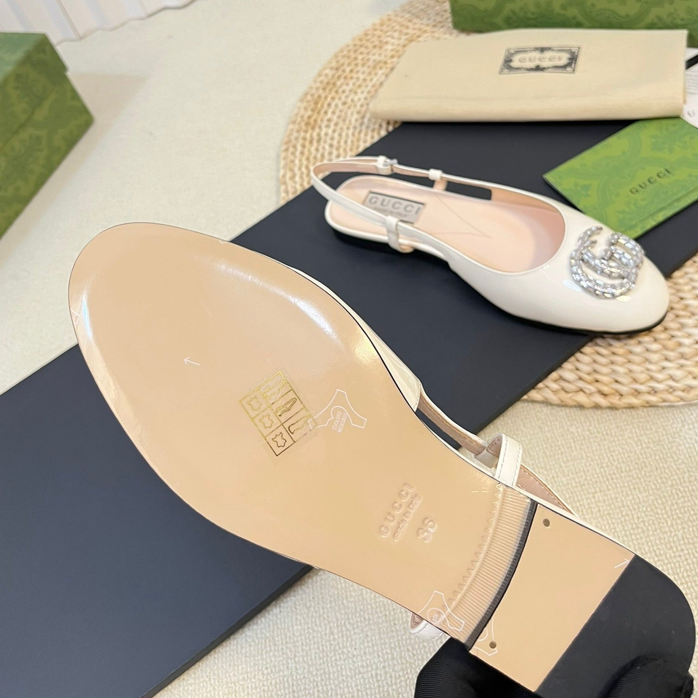 GG Double G patent leather slingback ballet flats Glossy White