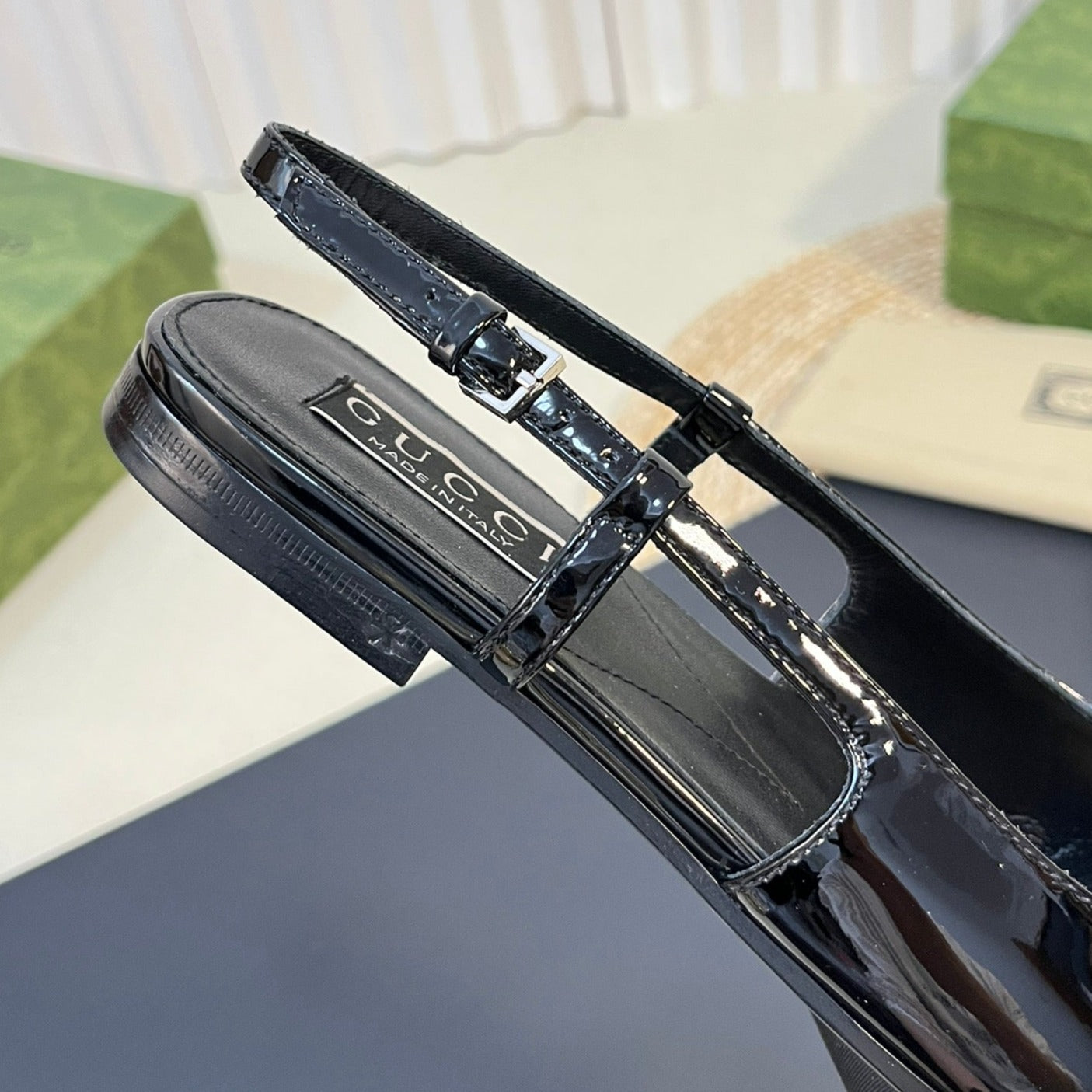 GG Double G patent leather slingback ballet flats Glossy Black