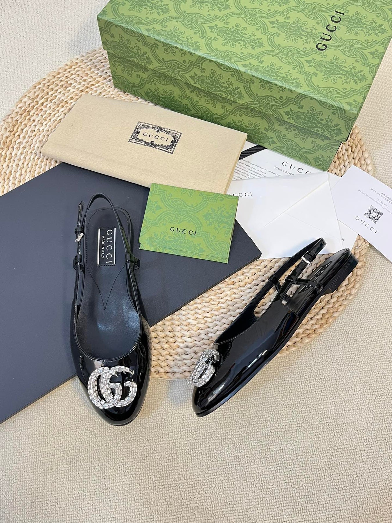 GG Double G patent leather slingback ballet flats Glossy Black