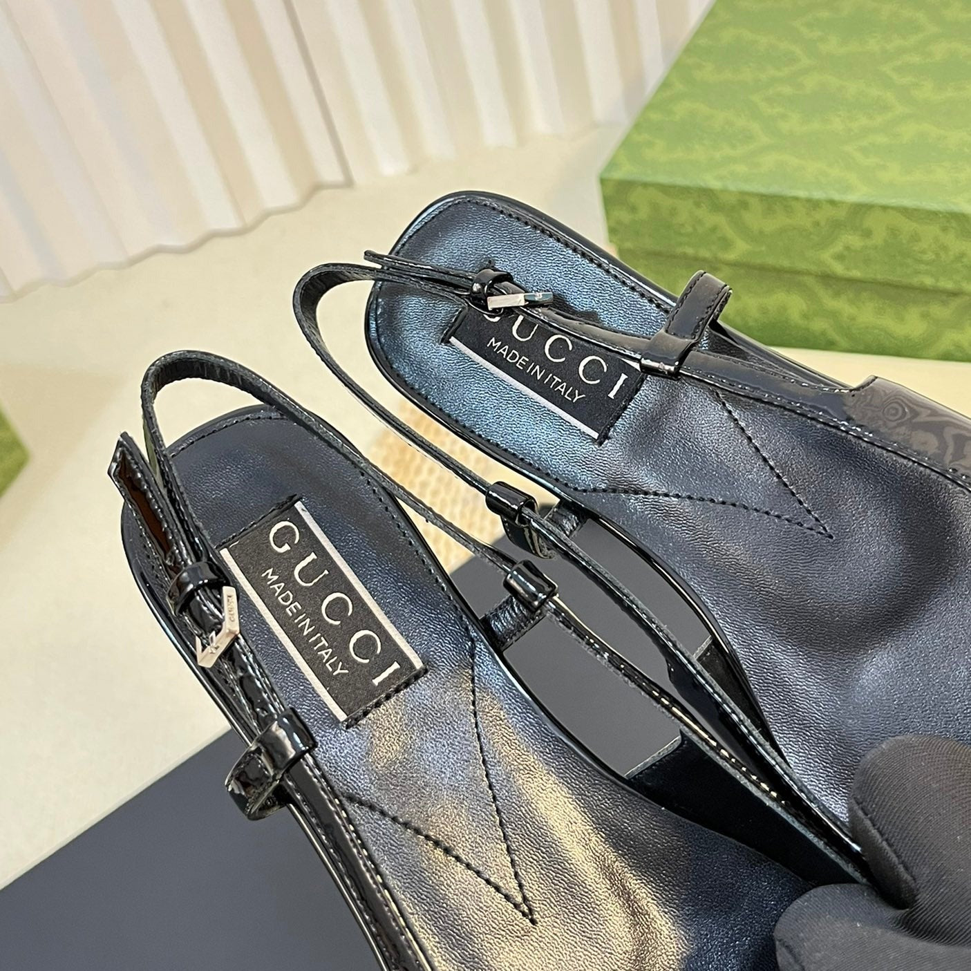 GG Double G patent leather slingback ballet flats Glossy Black