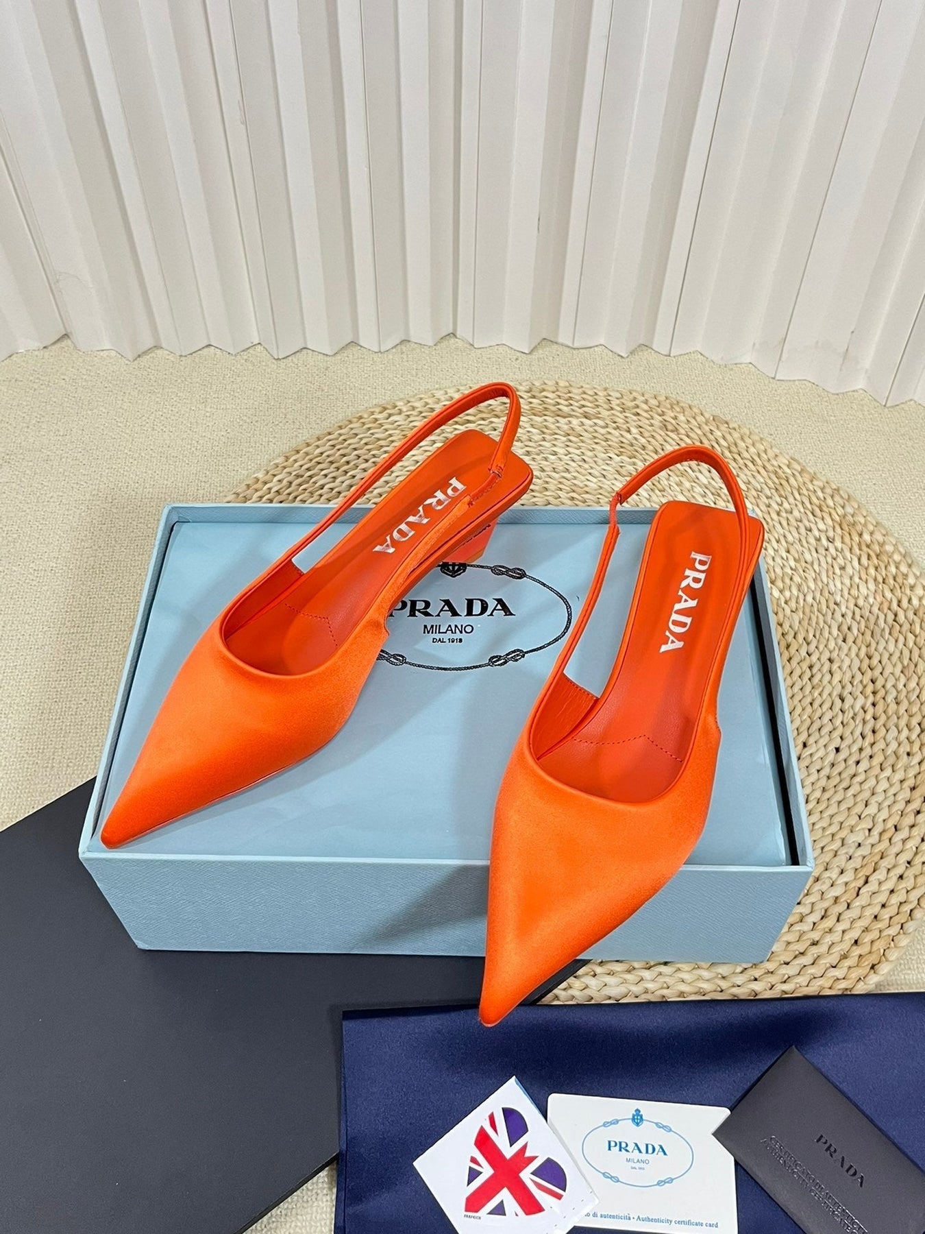 PRA POINTED TOE SLINGBACK PUMPS BRIGHT ORANGE SATIN