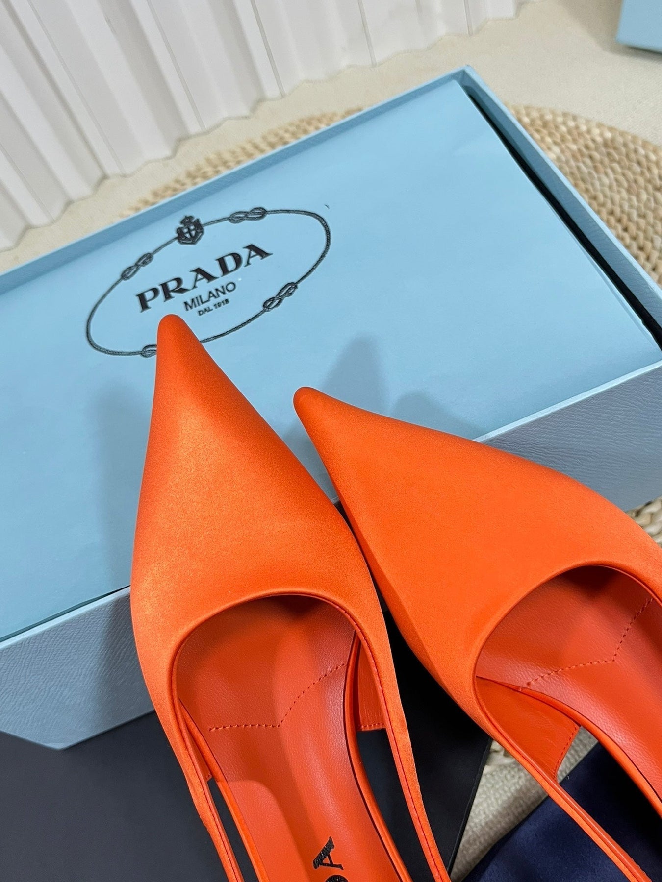 PRA POINTED TOE SLINGBACK PUMPS BRIGHT ORANGE SATIN