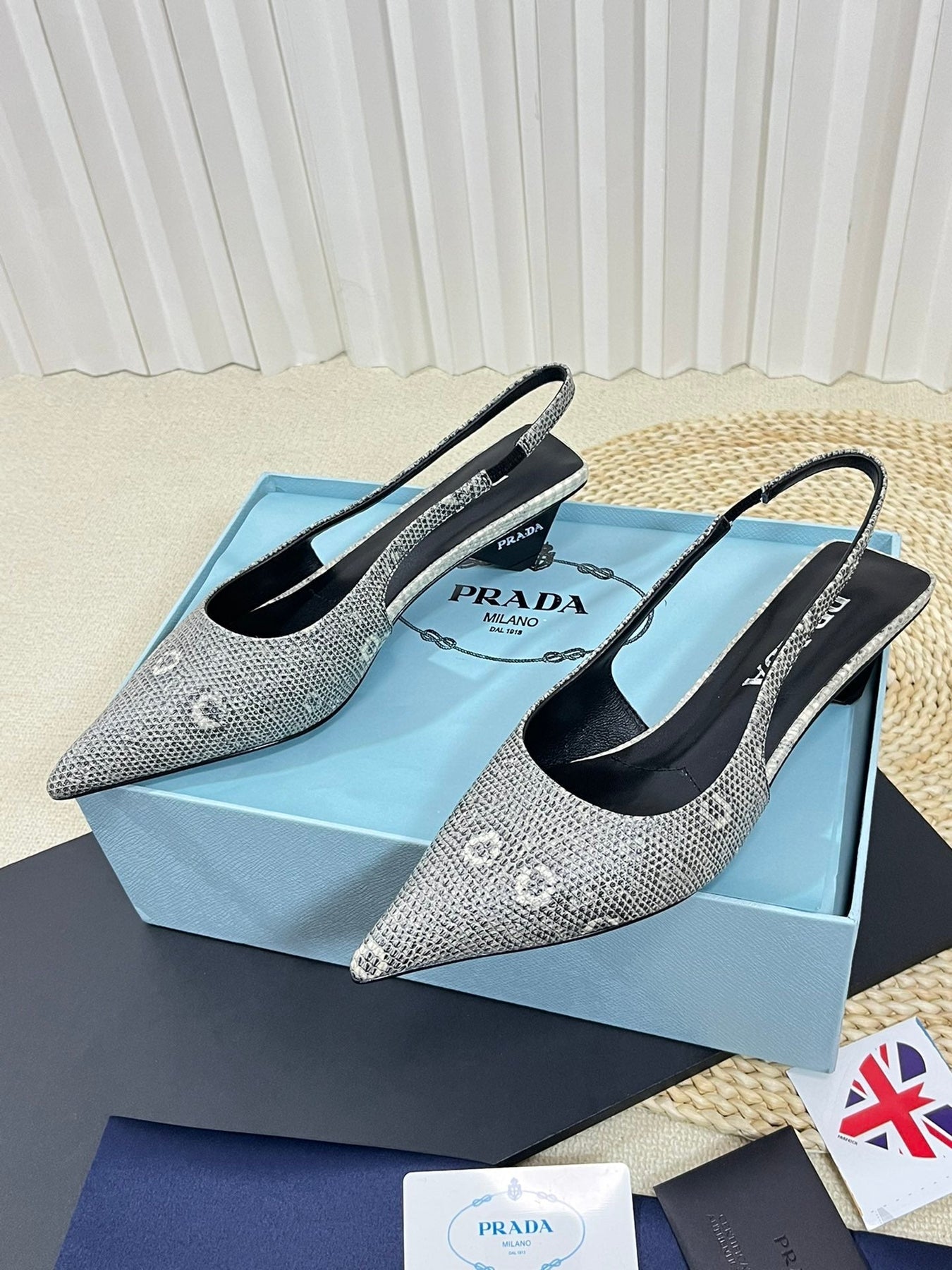 PRA POINTED TOE SLINGBACK PUMPS SNAKESKIN MOTIF SATIN
