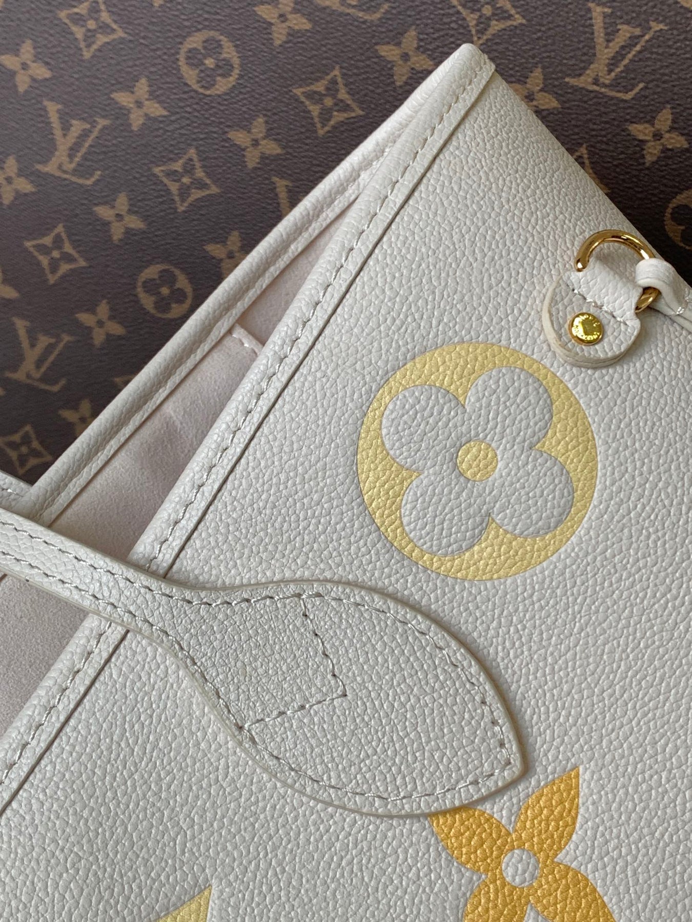 NEVERFULL MM TOTE BAG 32 IN WHITE MIX ORANGE CALFSKIN