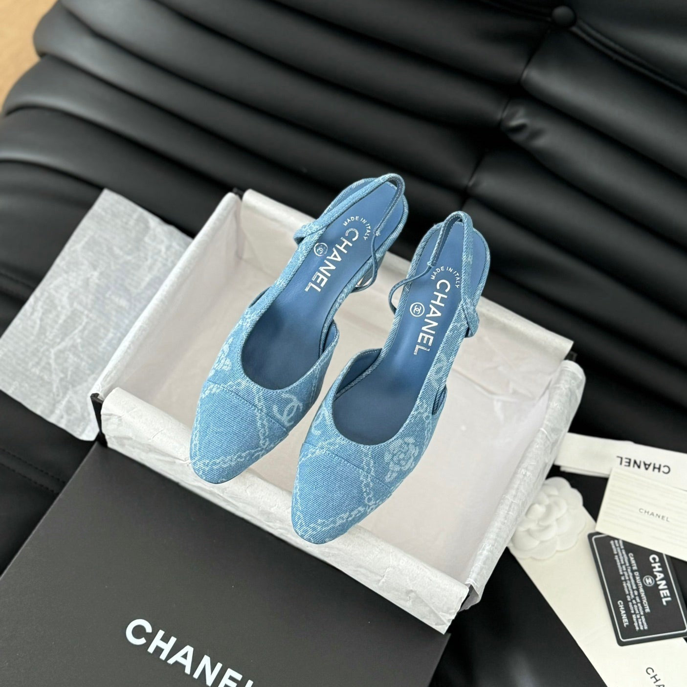 CLASSIC HIGH SLINGBACK CERULEAN BLUE CALFSKIN