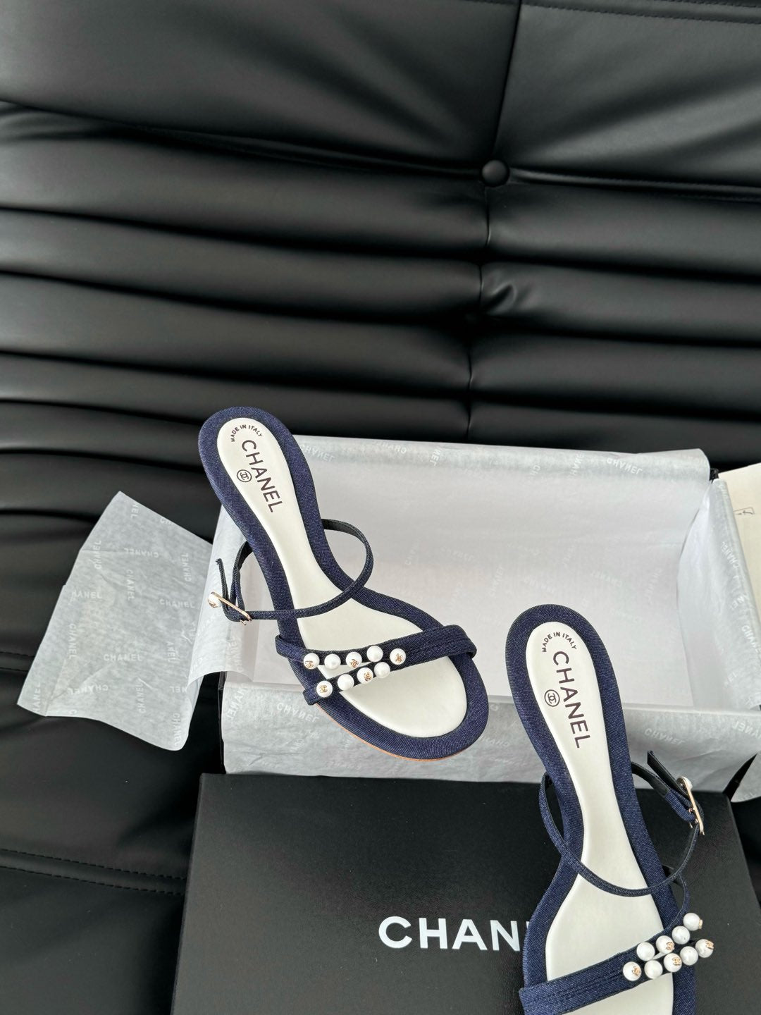 PEARL SANDAL IN BLUE DENIM AND WHITE LAMBSKIN 35 MM