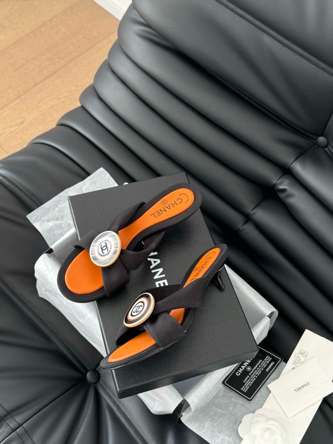 BLACK FABRIC CC SLIDE SANDALS