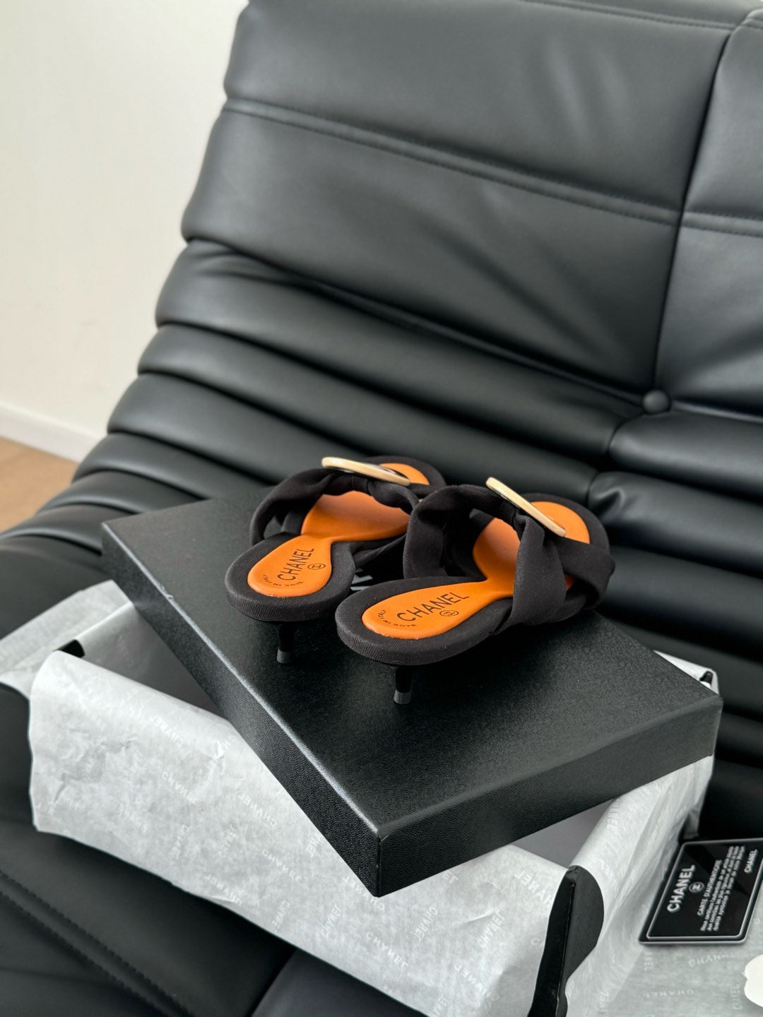 BLACK FABRIC CC SLIDE SANDALS