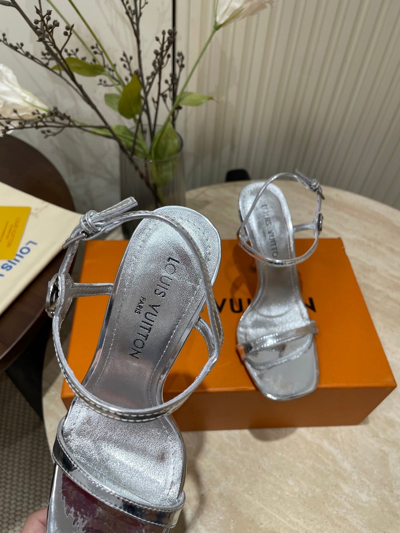 6AM HIGH SANDAL 95 MM IN SILVER LAMBSKIN