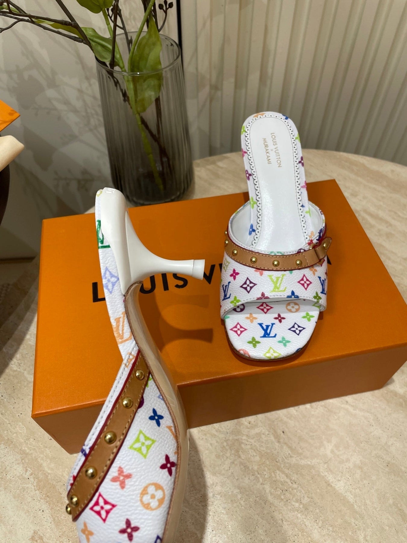 HIGH 5 CM MULES IN WHITE MONOGRAM LAMBSKIN
