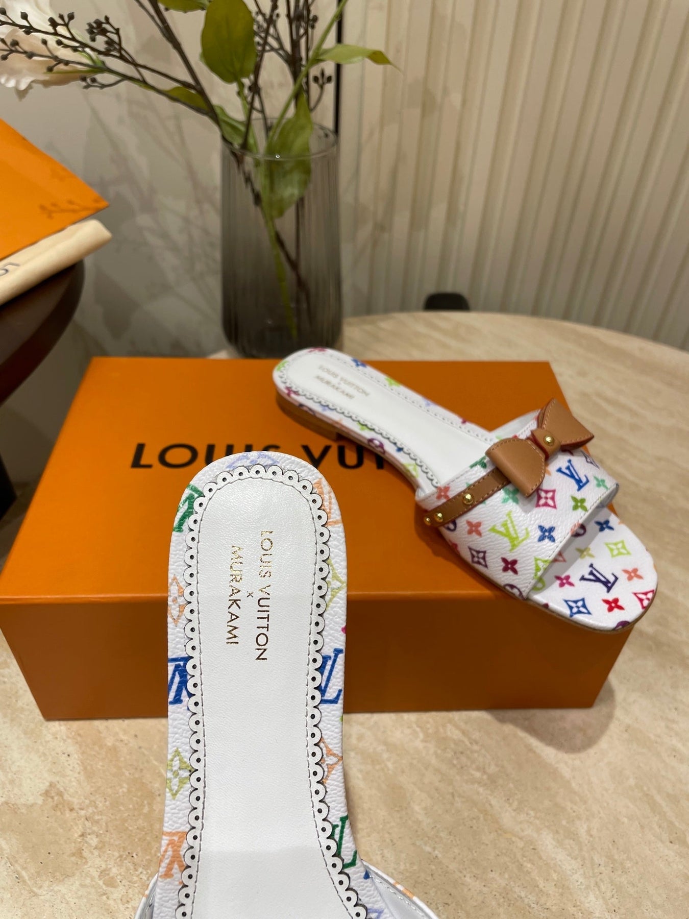 FLAT MULES IN WHITE MONOGRAM LAMBSKIN