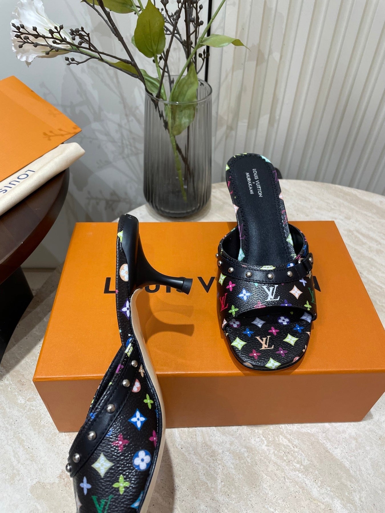 HIGH 5 CM MULES IN BLACK MONOGRAM LAMBSKIN