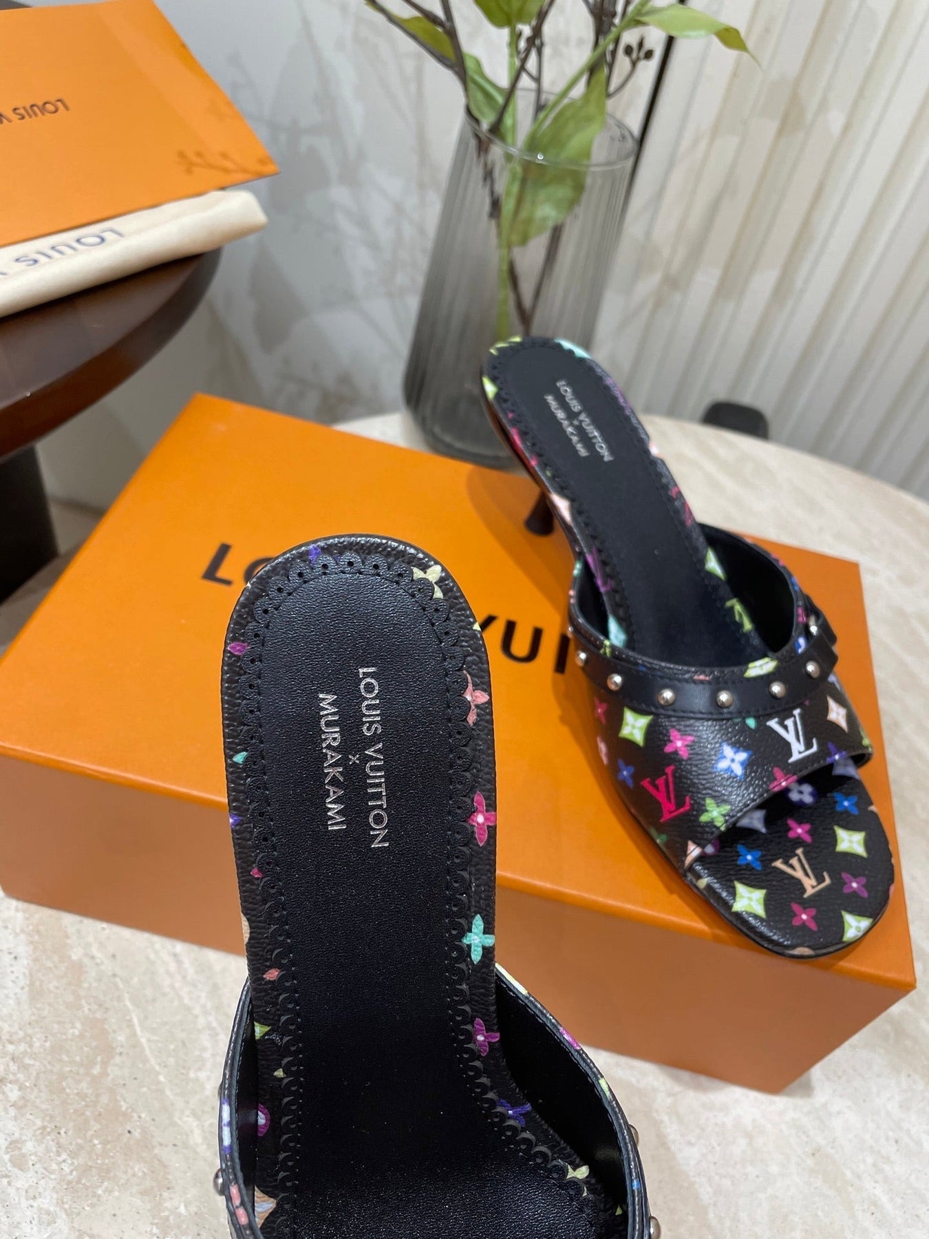 HIGH 5 CM MULES IN BLACK MONOGRAM LAMBSKIN