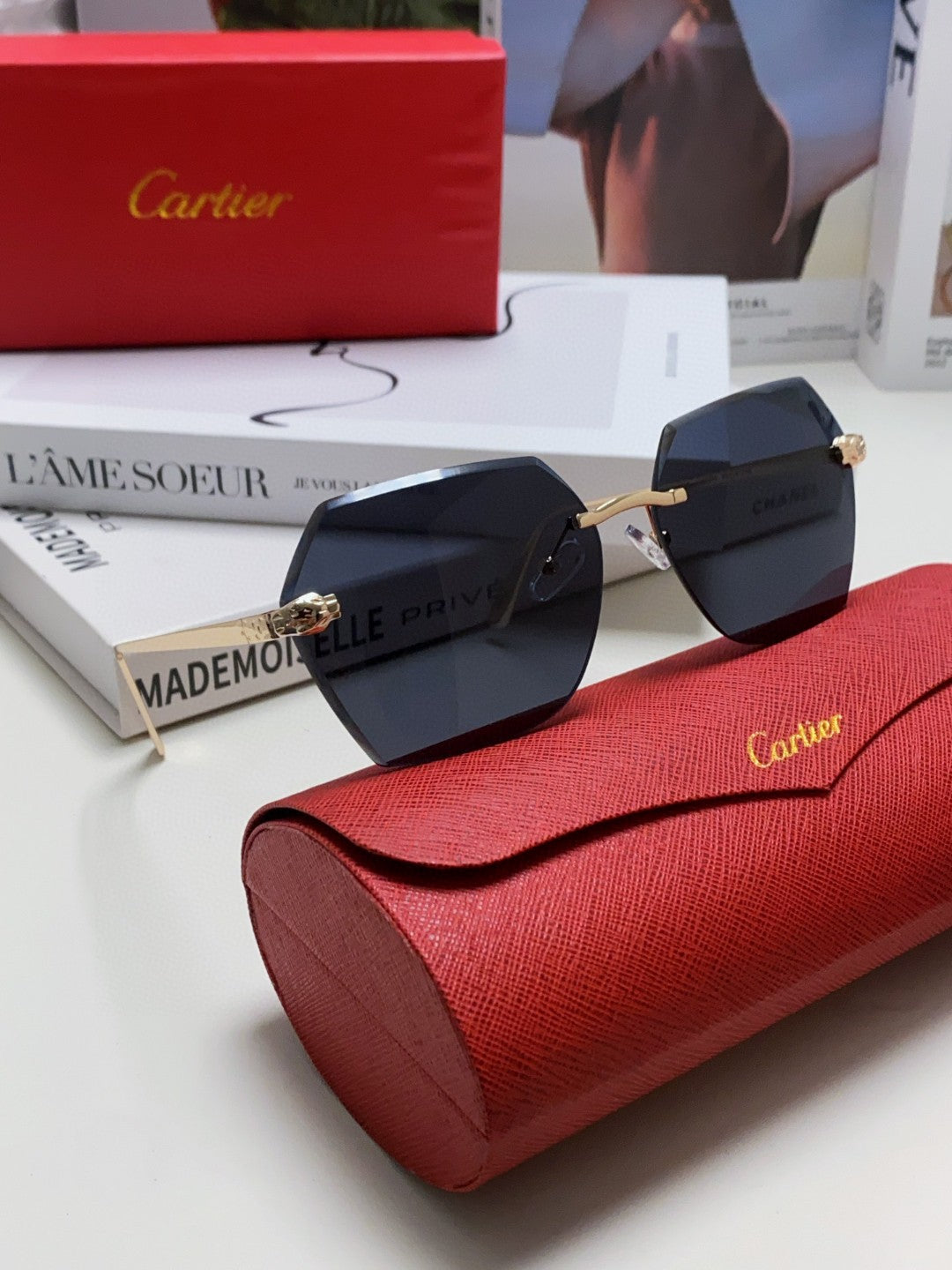 PANTHÈRE RIMLESS GEOMETRIC FRAME SUNGLASSES 562061 IN METAL