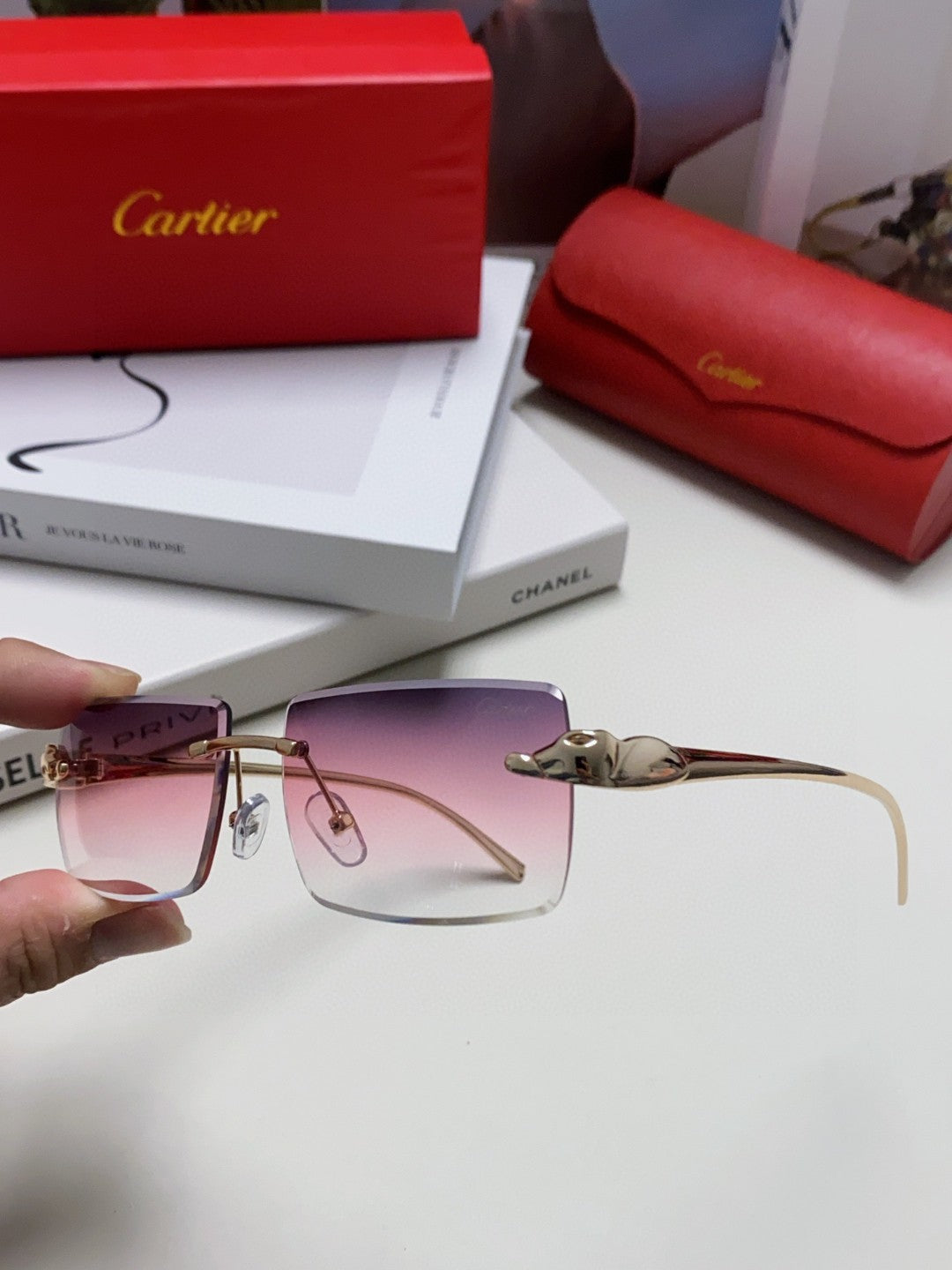 PANTHÈRE RIMLESS RECTANGULAR FRAME SUNGLASSES 543543 IN METAL