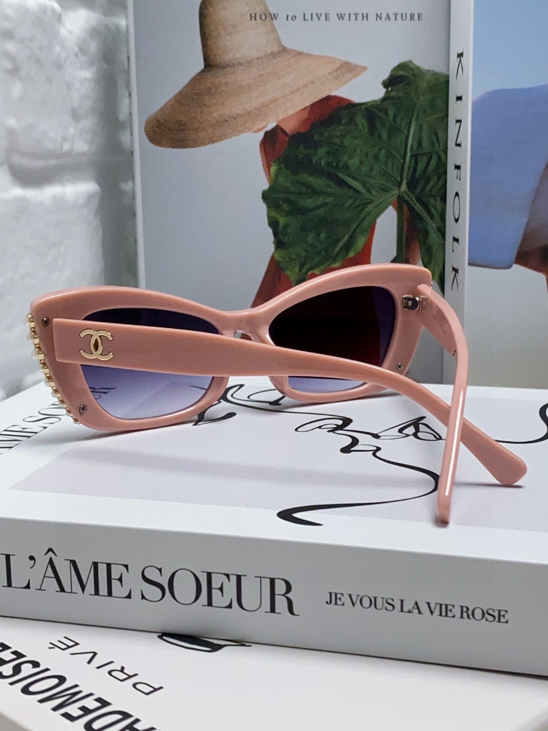 CAT EYE SUNGLASSES 632698 IN PINK ACETATE EMBOSSED PEARL