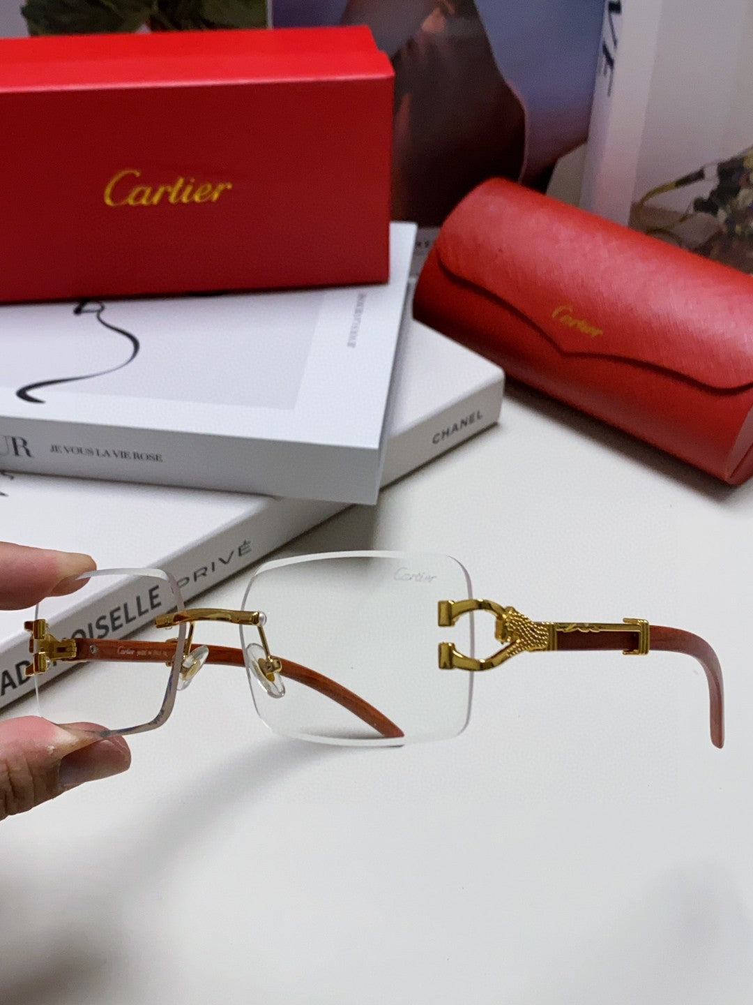 PANTHÈRE RECTANGULAR FRAME SUNGLASSES 555891 IN METAL AND WOODEN