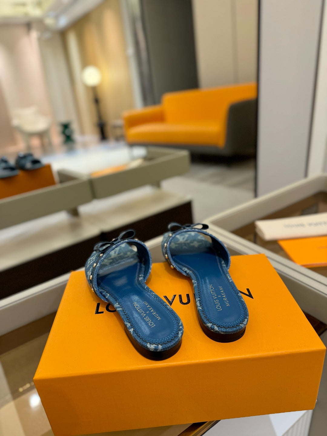 LV X TM 6AM FLAT MULE IN NAVY BLUE MONOGRAM DENIM
