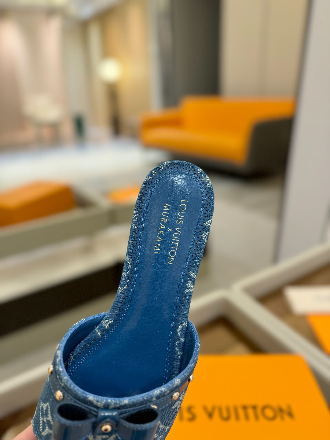 LV X TM 6AM FLAT MULE IN NAVY BLUE MONOGRAM DENIM