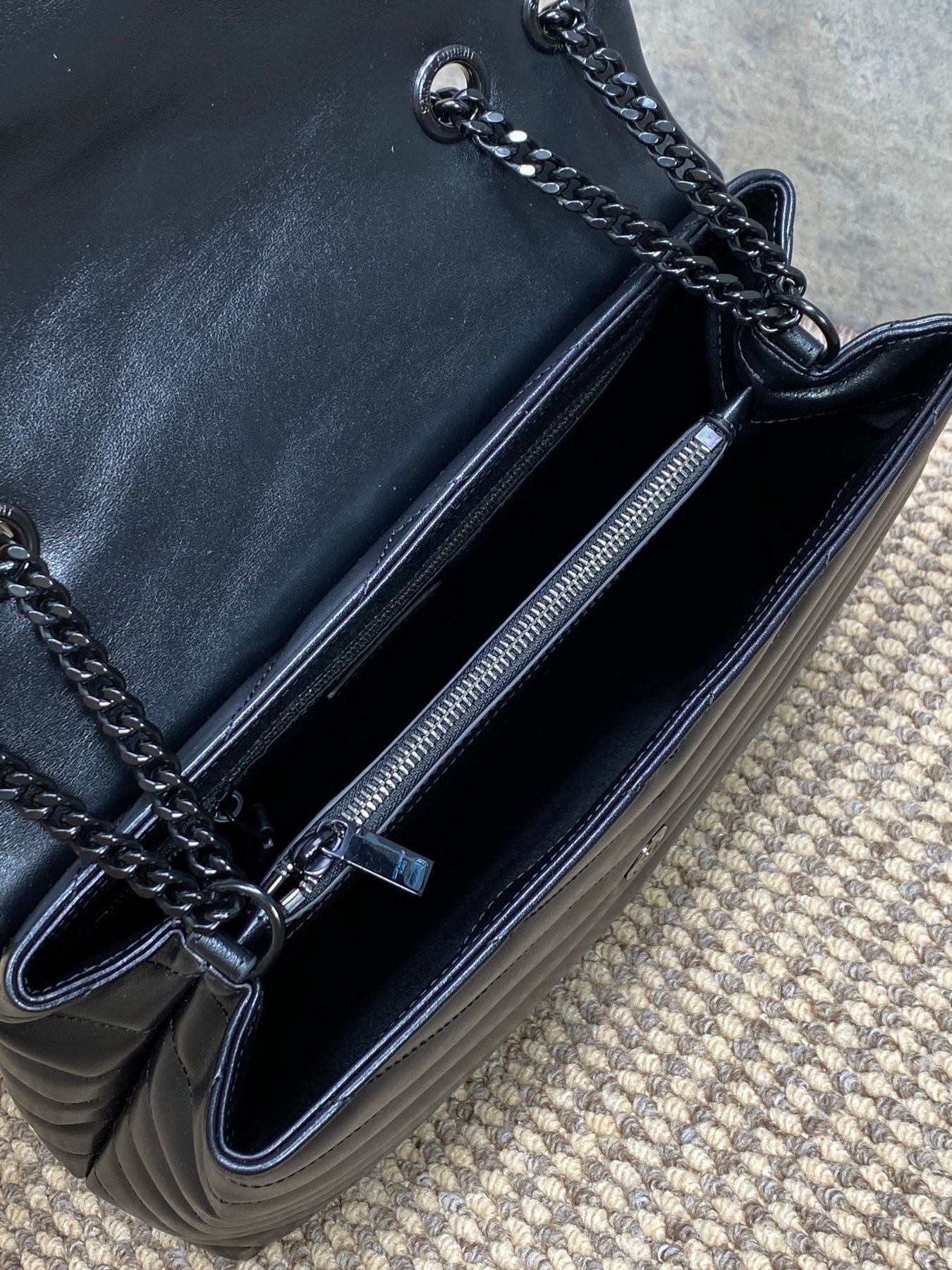 LOULOU SHOULDER BAG 32 IN BLACK QUILTED LAMBSKIN BLACK HARDWARE