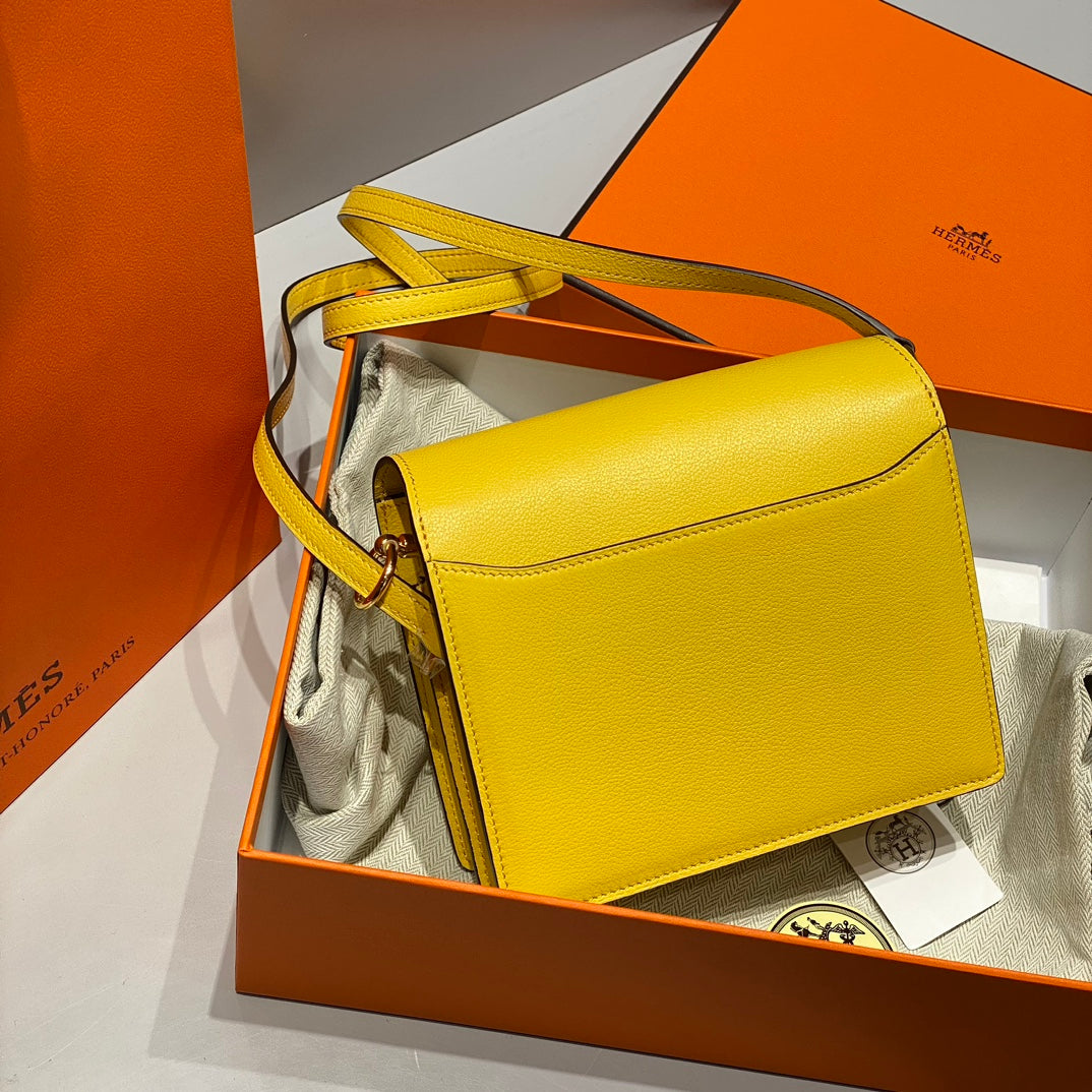 HM ROULIS 18 MINI BAG IN ANZAC YELLOW CALFSKIN GOLD-TONE HARDWARE