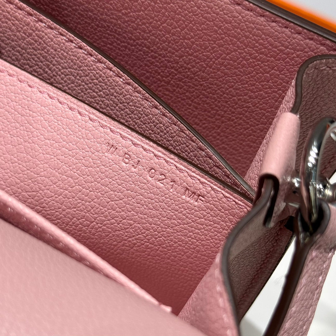 HM ROULIS 18 MINI BAG IN BABY PINK CALFSKIN SILVER-TONE HARDWARE