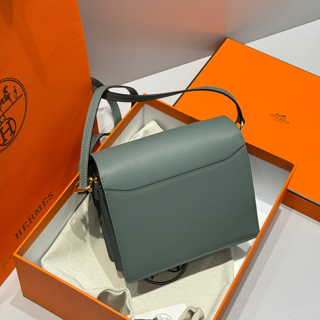 HM ROULIS 18 MINI BAG IN NANDOR GREEN CALFSKIN GOLD-TONE HARDWARE