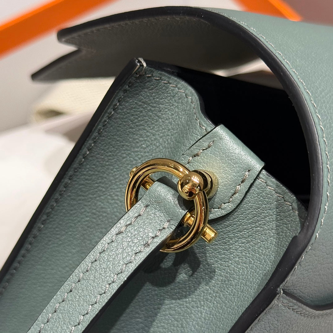 HM ROULIS 18 MINI BAG IN NANDOR GREEN CALFSKIN GOLD-TONE HARDWARE