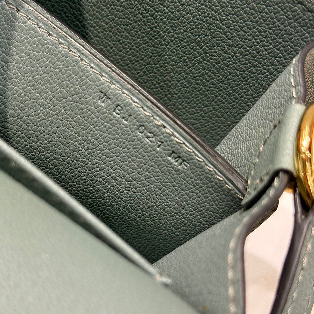 HM ROULIS 18 MINI BAG IN NANDOR GREEN CALFSKIN GOLD-TONE HARDWARE
