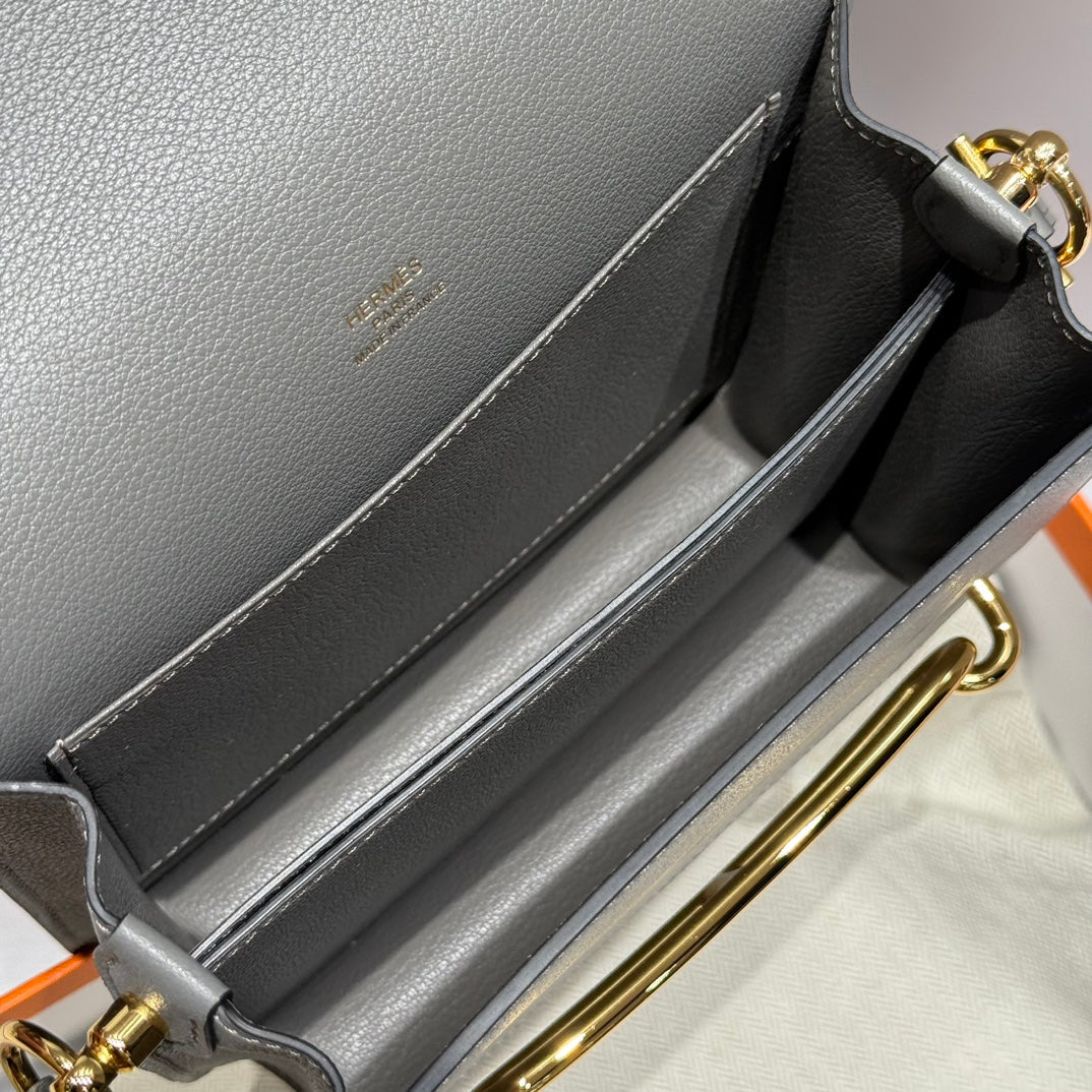 HM ROULIS 18 MINI BAG IN DARK GREY CALFSKIN GOLD-TONE HARDWARE