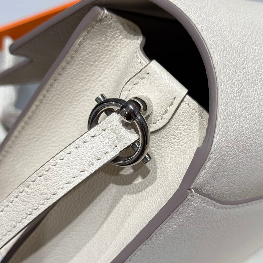 HM ROULIS 18 MINI BAG IN BEIGE CALFSKIN SILVER-TONE HARDWARE