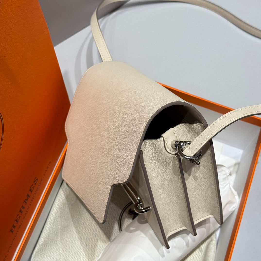 HM ROULIS 18 MINI BAG IN BEIGE CALFSKIN SILVER-TONE HARDWARE