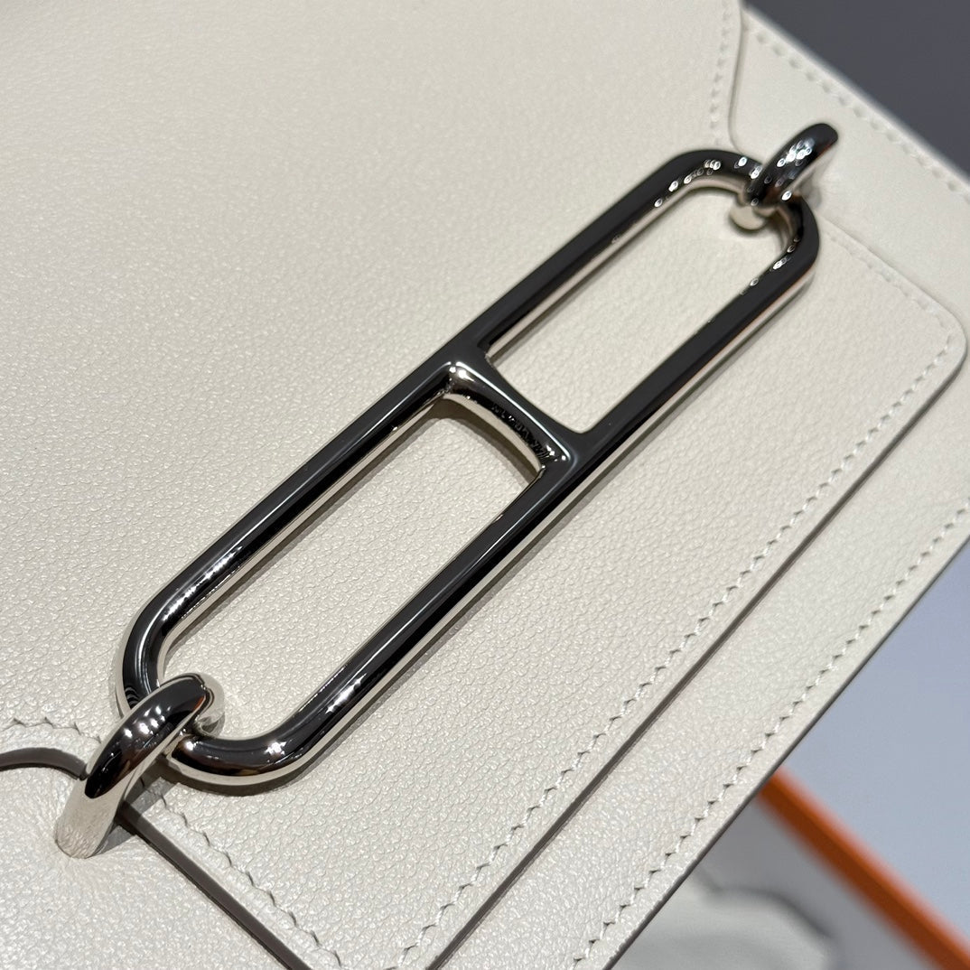 HM ROULIS 18 MINI BAG IN BEIGE CALFSKIN SILVER-TONE HARDWARE