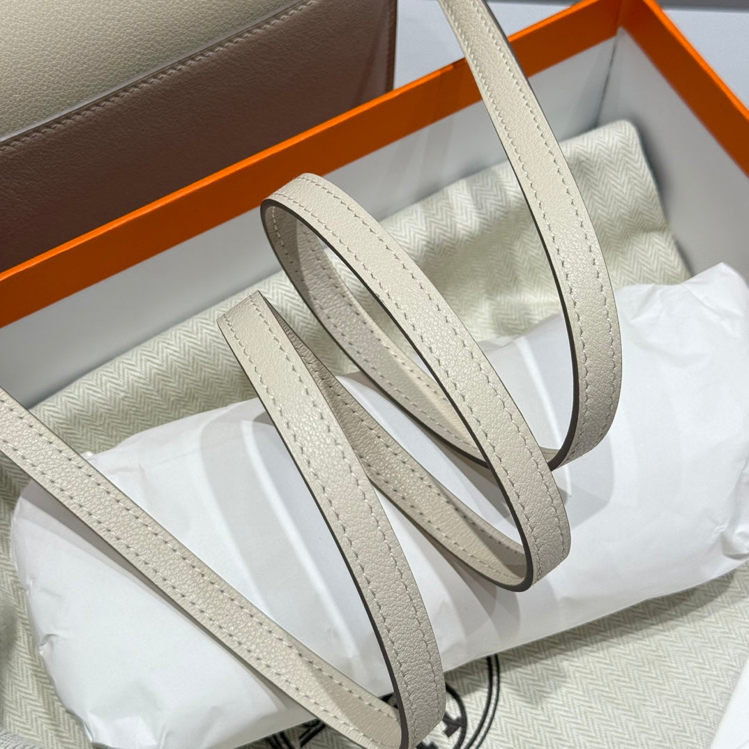 HM ROULIS 18 MINI BAG IN BEIGE CALFSKIN SILVER-TONE HARDWARE